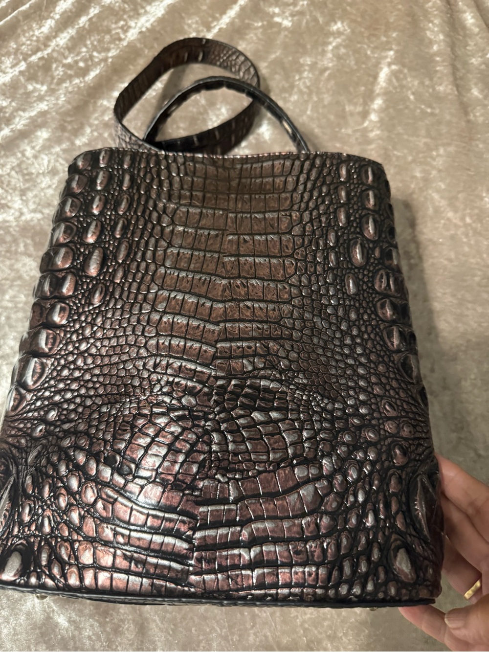 Brahmin Metallic Brown Croc-Embossed Tote - Picture 2 of 8